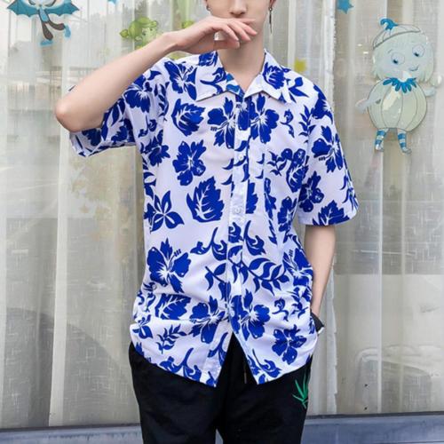 Casual s-5xl plus size floral print non-stretch pocket men's shirt