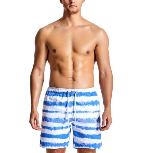 Casual 3xs-2xl stripe print non stretch beach shorts (with lined)