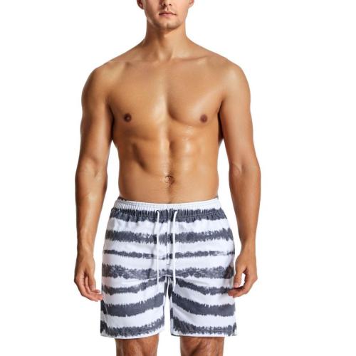 Casual 3xs-2xl non stretch men stripe printing beach shorts (with lined)