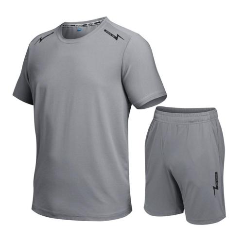 Casual plus size slight stretch letter print drawstring quick dry sports shorts set