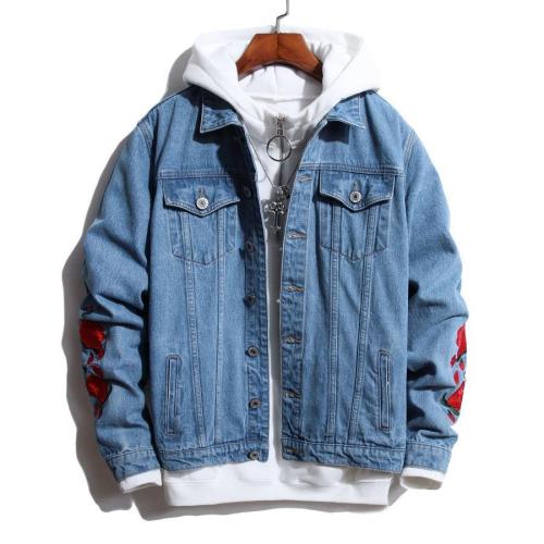 Casual non-stretch rose embroidered single-breasted denim jacket(no sweatshirt)