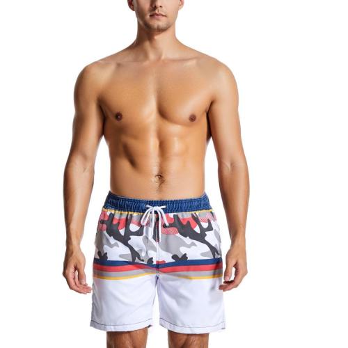 Casual 3xs-2xl non stretch men stripe camouflage print beach shorts (with lined)