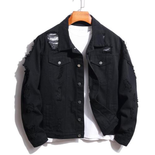 Stylish non-stretch hole single-breasted pocket denim jacket(only jacket)