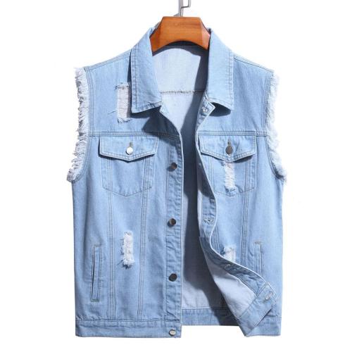 Stylish solid color non-stretch hole single-breasted denim vest