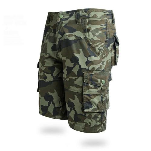 Casual plus size camo printing non-stretch multi-pocket zip-up cargo shorts