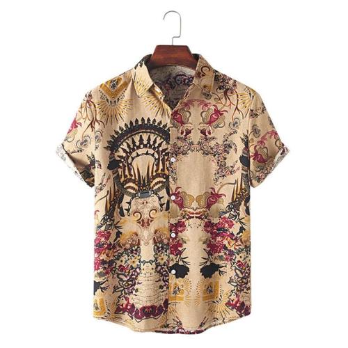 Casual plus size non-stretch single breasted batch printing short sleeve shirt