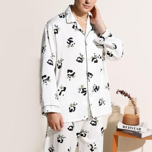 Plus size panda batch printing satin pants sets loungewear size run small