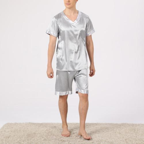 Slight stretch batch printing silk v neck short sleeve shorts sets loungewear