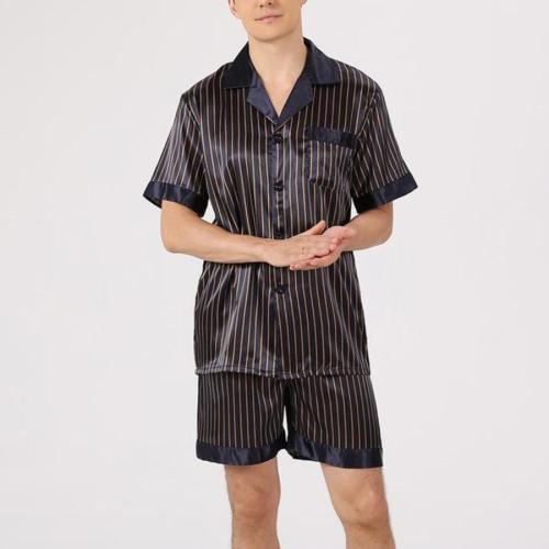 Plus size slight stretch striped batch printing silk shorts sets loungewear