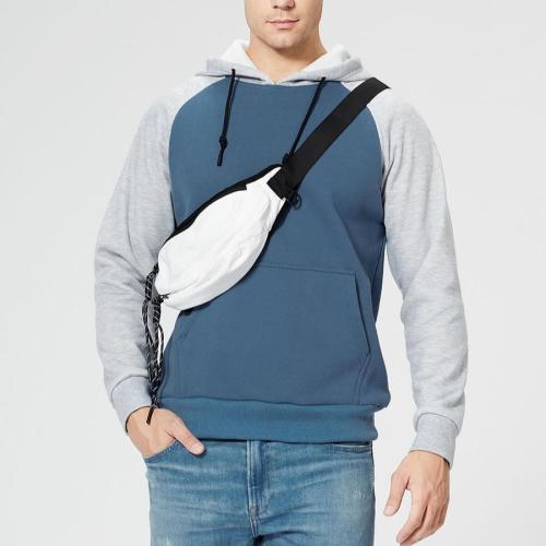 Casual plus size slight stretch fleece contrast color hooded pocket sweatshirts