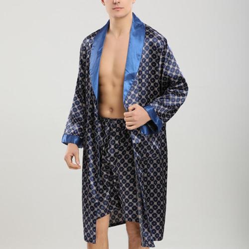 Plus size batch printing satin belt pocket nightgown shorts sets loungewear