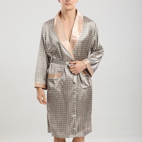 Plus size plaid batch printing patchwork pocket belt nightgown loungewear