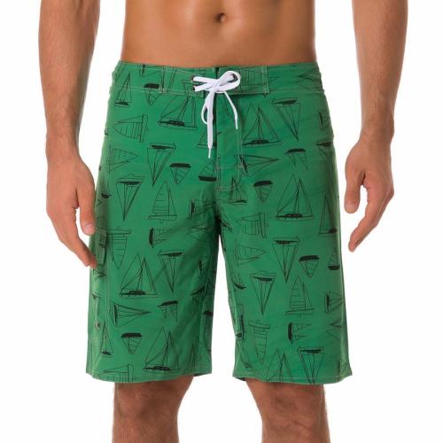 Plus size non-stretch sailboat batch print quick dry beach shorts(with lined)
