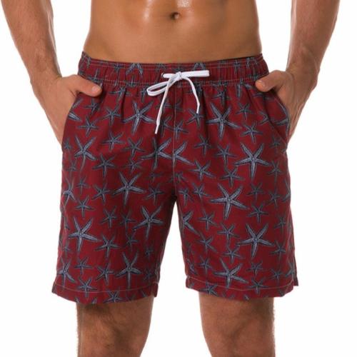 Plus size sea star batch printing non-stretch quick dry beach shorts(with lined)