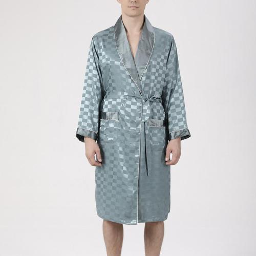 Plus size plaid batch printing satin pocket belt nightgown shorts sets loungewear#1