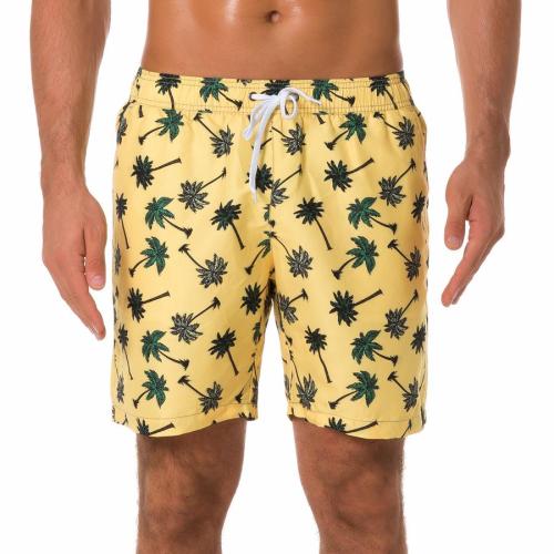 Plus size coconut tree printing non-stretch quick dry beach shorts(with lined)