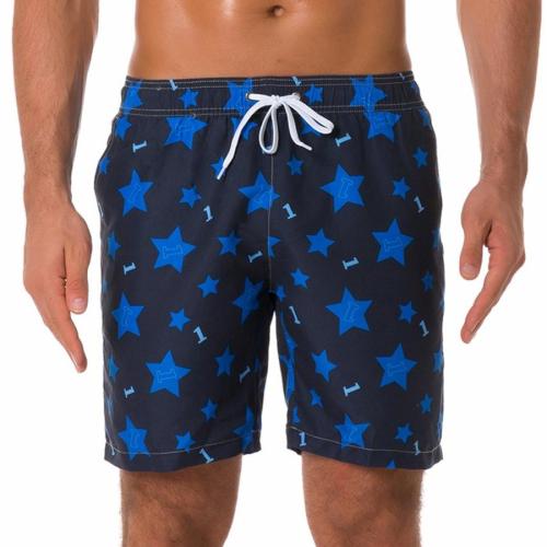 Plus size star batch printing non-stretch quick dry beach shorts(with lined)