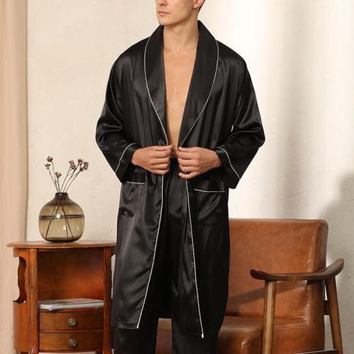Casual plus size satin pocket belt robe pants sets loungewear
