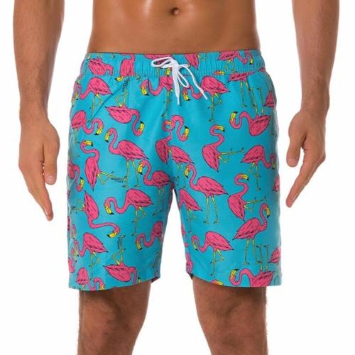 Plus size non-stretch flamingo batch print quick dry surfing shorts(with lined)