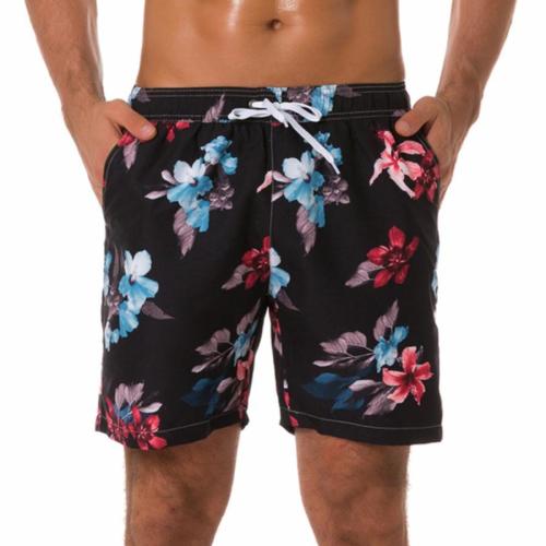 Plus size non-stretch flower batch printing fast dry beach shorts(with lined)