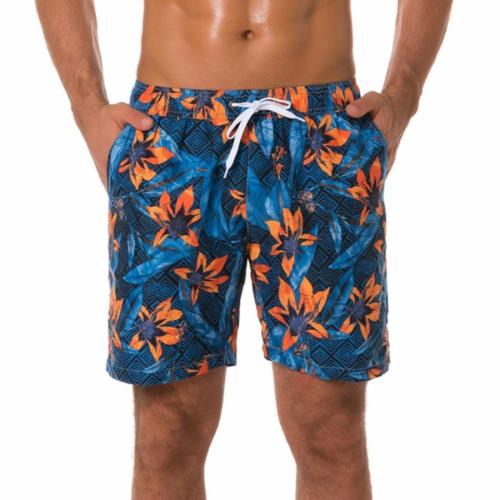 Plus size non-stretch flower batch printing quick dry beach shorts(with lined)