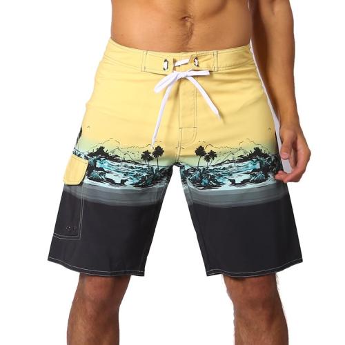 Plus size non-stretch printing quick dry tie-waist beach shorts(with lined)
