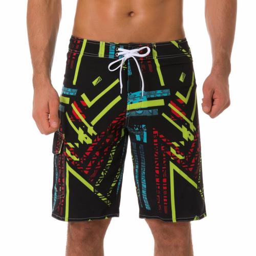 Plus size non-stretch batch printing tie-waist surfing shorts(with lined)