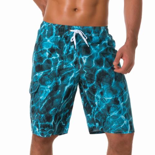 Plus size non-stretch printing tie-waist quick dry surfing shorts(with lining)