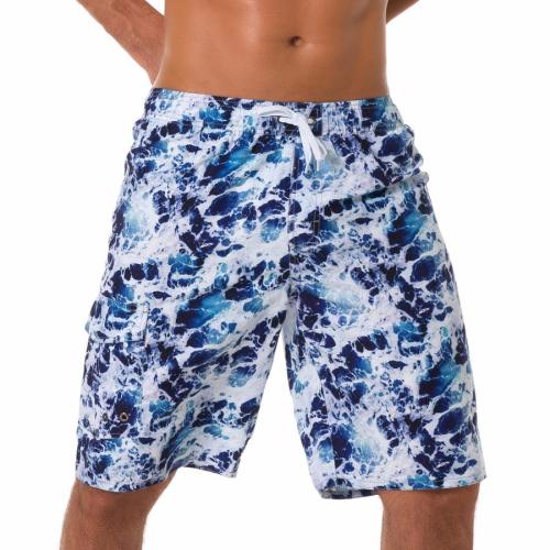Plus size non-stretch batch printing tie-waist surfing shorts(with mesh lining)