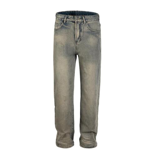 High plus size street stylish retro non-stretch pocket straight jeans