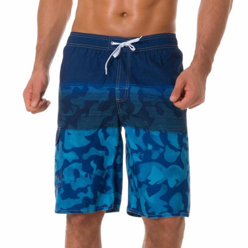 Plus size non-stretch digital print tie-waist surfing shorts(with mesh lining)