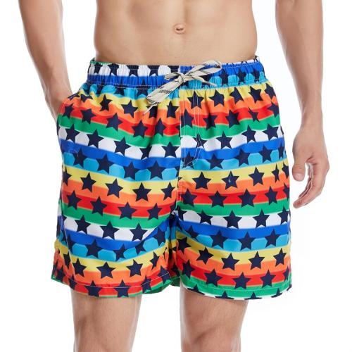 Beach non-stretch star batch printing tie-waist surfing shorts (with lined)