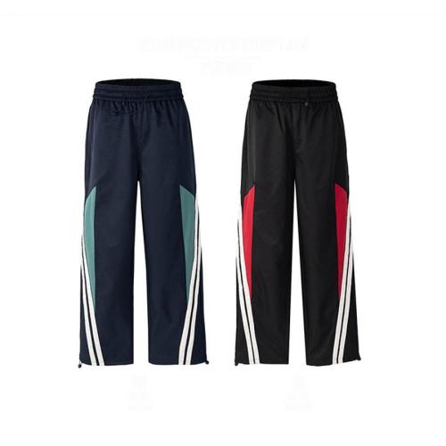 High street non-stretch drawstring striped print pocket straight-leg pants