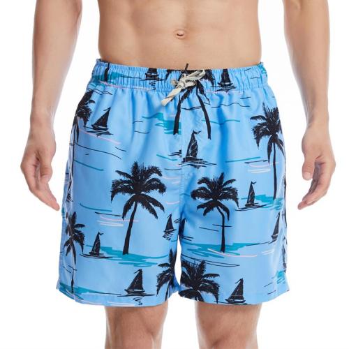 Beach non-stretch coconut tree batch print tie-waist surfing shorts(with lined)