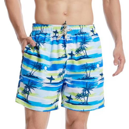 Beach non-stretch coconut tree batch print quick dry surfing shorts(with lined)
