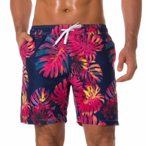 Beach non-stretch leaf batch printing surfing shorts(with lined)