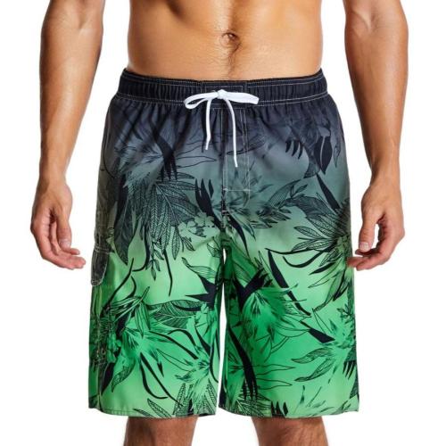 Beach plus size non-stretch leaf printing surfing shorts(with lined)