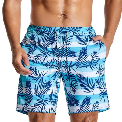 Beach xxs-xl non-stretch leaf stripe printing surfing shorts(with lined)