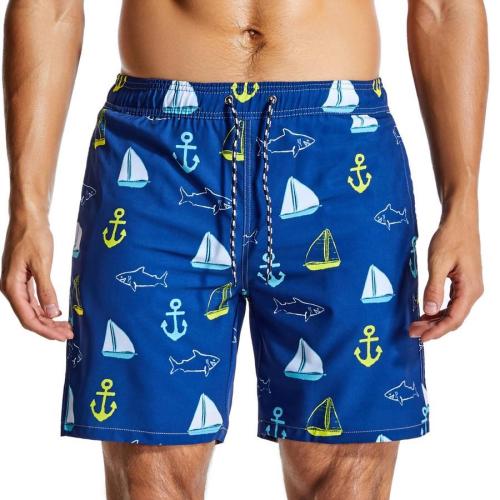 Beach xxs-xl non-stretch sailboat printing tie-waist surfing shorts(with lined)