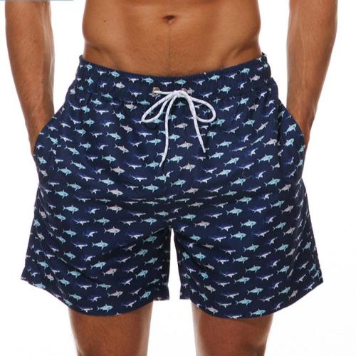 Beach plus size non-stretch fish printing tie-waist surfing shorts(with lined)
