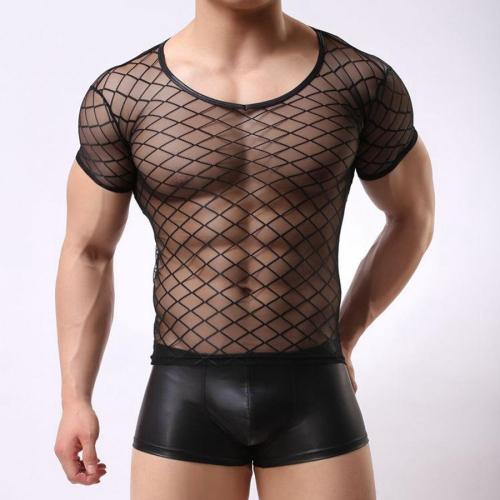 Sexy slight stretch diamond mesh see-through t-shirt(only t-shirt)