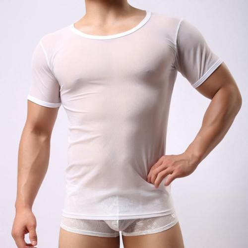 Sexy slight stretch solid mesh see-through short-sleeved t-shirt(only t-shirt)
