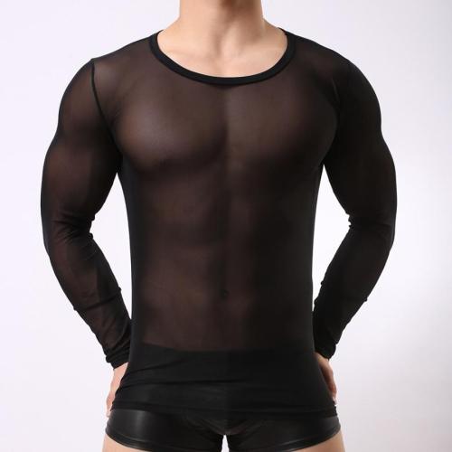 Sexy slight stretch mesh see-through long-sleeved t-shirt(only t-shirt)