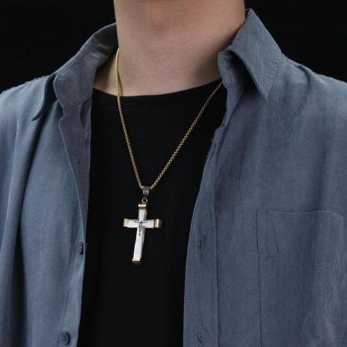One pc simple stainless steel cross pendant necklace(length:55cm)