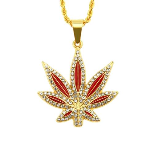 One pc rhinestone maple leaf pendant necklace(length:75cm)