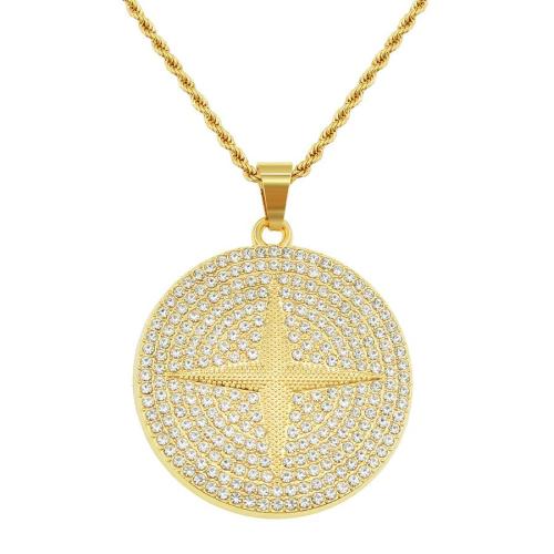 One pc rhinestones decor cross star round pendant necklace(length:75cm)