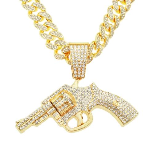 One pc full rhinestones decor gun pendant necklace(length:50cm)