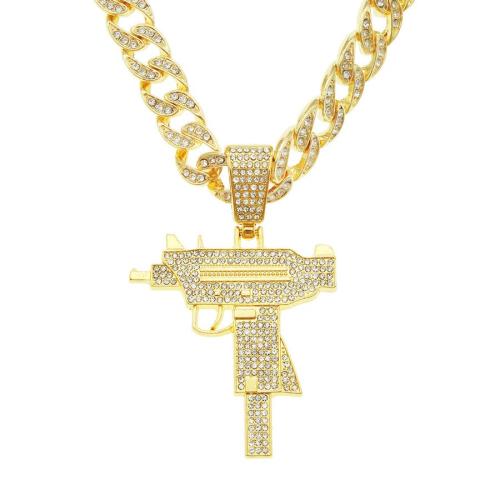 One pc full rhinestones gun pendant punk necklace(length:50cm)