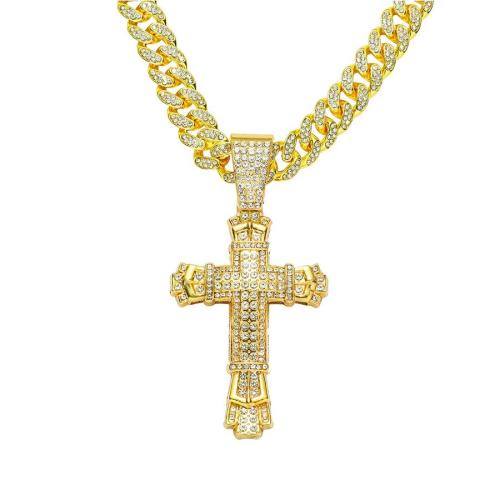 One pc stylish full rhinestones decor cross pendan necklace(length:50cm)