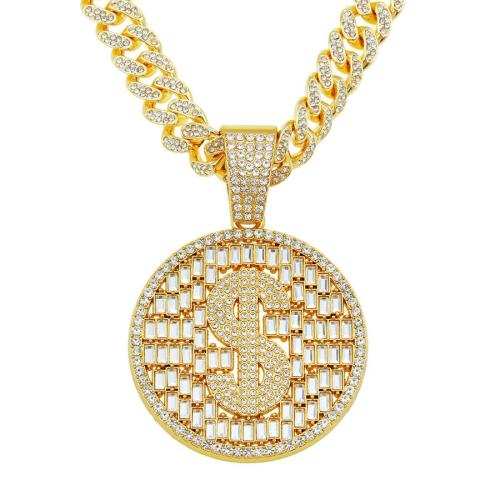 One pc full rhinestones decor dollar medal hollow pendant necklace(length:50cm)